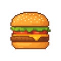 Pixel Art Cheeseburger Icon with Lettuce and Tomato Vector Illustration Royalty Free Stock Photo