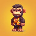Pixel Art Chimp Character: A Cute And Aggressive Monkey In Noah Bradley Style