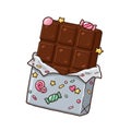 Pixel Art Chocolate Bar in Silver Wrapper with Candy and Hearts Illustration Royalty Free Stock Photo