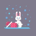 Pixel art Christmas rabbit opened the box