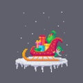 Pixel art christmas sledge with gifts.