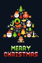 Pixel Art Christmas Tree Collage with Merry Christmas Greeting Royalty Free Stock Photo