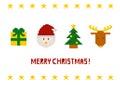 Pixel art of Christmas. Vector illustration. Santa Claus, reindeer, Christmas tree and presents. Royalty Free Stock Photo
