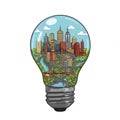 Pixel Art Cityscape Inside a Lightbulb Royalty Free Stock Photo