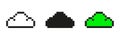 Pixel Art Cloud Icon Set. Weather And Data Storage Symbol Collection. Black And Green Pixelated Cloud Designs. Isolated Royalty Free Stock Photo