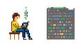 Pixel Art Coder Working on Laptop with Code, vector design Generative AI Royalty Free Stock Photo