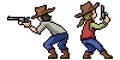 Pixel art couple cowboy action