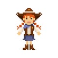 Pixel art cow girl. Vector illustration decorative design Royalty Free Stock Photo