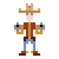 Pixel art cowboy holding a gun. Gunslinger vector illustration Royalty Free Stock Photo