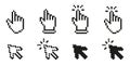Pixel Art Cursor And Hand Click Icon Set. Digital Interaction And Navigation Symbol Collection. Retro Style Mouse Royalty Free Stock Photo