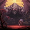 Pixel Art Demon: Layered And Atmospheric Snes Jrpg Boss Enemy Royalty Free Stock Photo