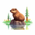 Pixel Beaver Illustration: Charming And Colorful Rural Scene