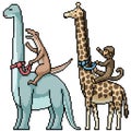 Pixel art dinosaur giraffe riding