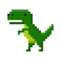 Pixel art of dinosaur icon isolated on white background. Big cheerful prehistoric green tyrannosaurus. Character game Royalty Free Stock Photo