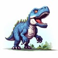 Realistic Pixel Art Blue Dinosaur: Charming Character Illustrations For 2d Game Art