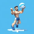 Pixel Style Male Sports Swimmer: 3d 8 Bit Cartoon Volleyball Player