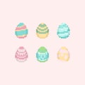 Pixel art pastel color easter egg set.Easter day.Elements. Royalty Free Stock Photo