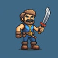 Pixel Art Electrician: 8-bit Low-res Computer Platform Game Character Sprite Animation