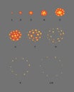 Pixel art explosion effect, broken into separate frames.