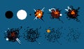 Pixel art explosion. Game icons set. Comic boom flame effects for emotion.