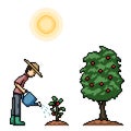 pixel art of farmer plant watering