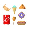 Pixel art fast food icons vector. Royalty Free Stock Photo