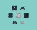 Pixel art flat icons set. Retro technology, computer, joystick, gamepad. Design apps. Game assets. Isolated abstract Royalty Free Stock Photo
