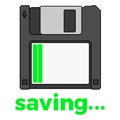 Pixel art floppy disk with saving text and loading bar Royalty Free Stock Photo