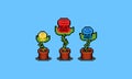 Pixel art flower monster character set. Royalty Free Stock Photo