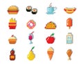 Pixel art food computer design icons vector illustration restaurant pixelated element fast food retro game web graphic. Royalty Free Stock Photo