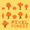 Pixel art forest vector set