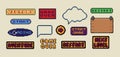 Pixel art frames. Retro 8 bit buttons, arrows, speech bubble messages and quote frame. Game UI vector template set of Royalty Free Stock Photo