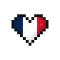 Pixel art France flag in the shape of a heart