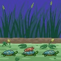 pixel art frog ride turtle