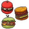 Pixel art fruit meat burger