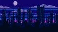Pixel art game background with city silhouette, stars and moon. Vector eps 10. Royalty Free Stock Photo