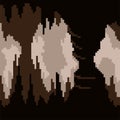 Pixel art game background, underground cave with stalactites and stalagmites. Vector seamless background. Royalty Free Stock Photo