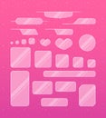 Pixel art game interface. Set of cute glass borders for girls Royalty Free Stock Photo