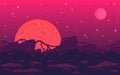 Pixel art game location. Alien red planet with strange plants