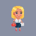 Pixel art girl character. Blonde girl in casual clothes