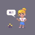 Pixel art girl character. Young woman personage