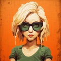 Pixel Art Girl In Shades On Yellow Background