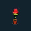 Pixel art glowing red rose icon.