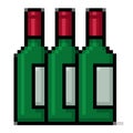 Green wine bottles pixel art on white background