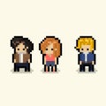 Pixel art group of people character.