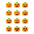 Pixel art halloween pumpkin icon set. 8 bit pumpkin in retro style. Halloween pumpkin lanterns isolated on white background Royalty Free Stock Photo