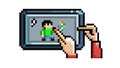 Pixel Art Hands Interacting with Tablet Screen, UI Element, vector design Generative AI Royalty Free Stock Photo