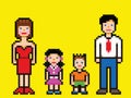 Pixel art happy family video game style vector Royalty Free Stock Photo