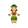 Pixel art Hawaiian woman. Vector illustration decorative design