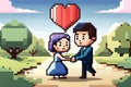 Pixel Art Of Heart And Couple With Pastel Color Background. Love And Valentine Day Concept. Generative AI Royalty Free Stock Photo